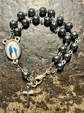 Sterling Silver Italian Black Rosary Bead Bracelet